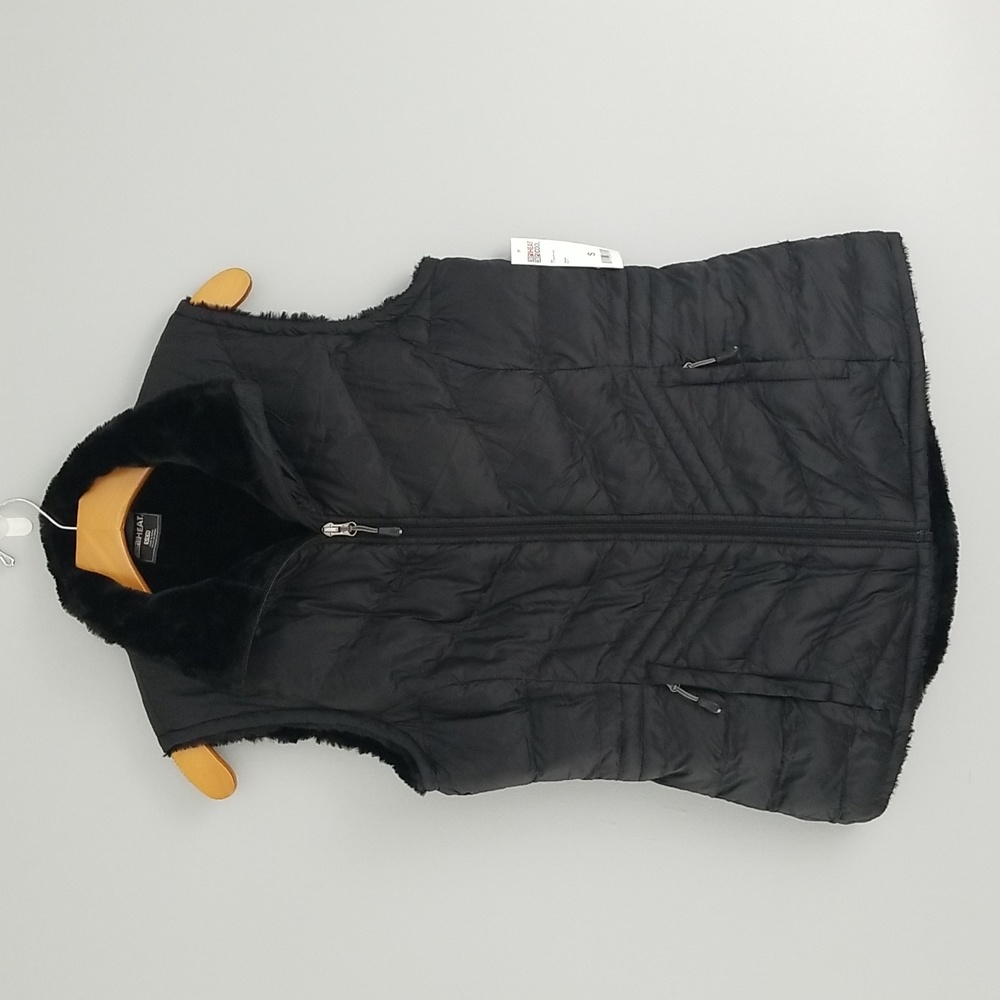 32 Degrees Heat Women's Faux Fur Lined Black Nylon Vest Small NWT